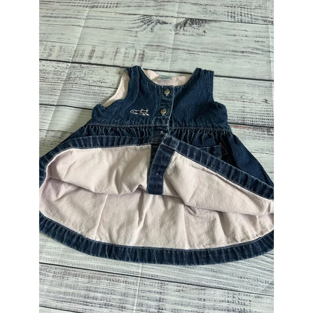 Baby OshKosh Denim‎ Dress Kitty Embroidered Pockets 3-6 Months
